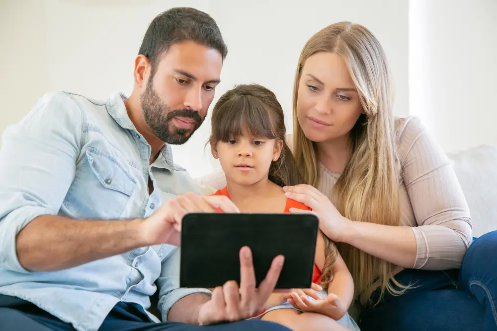 Family using technology together